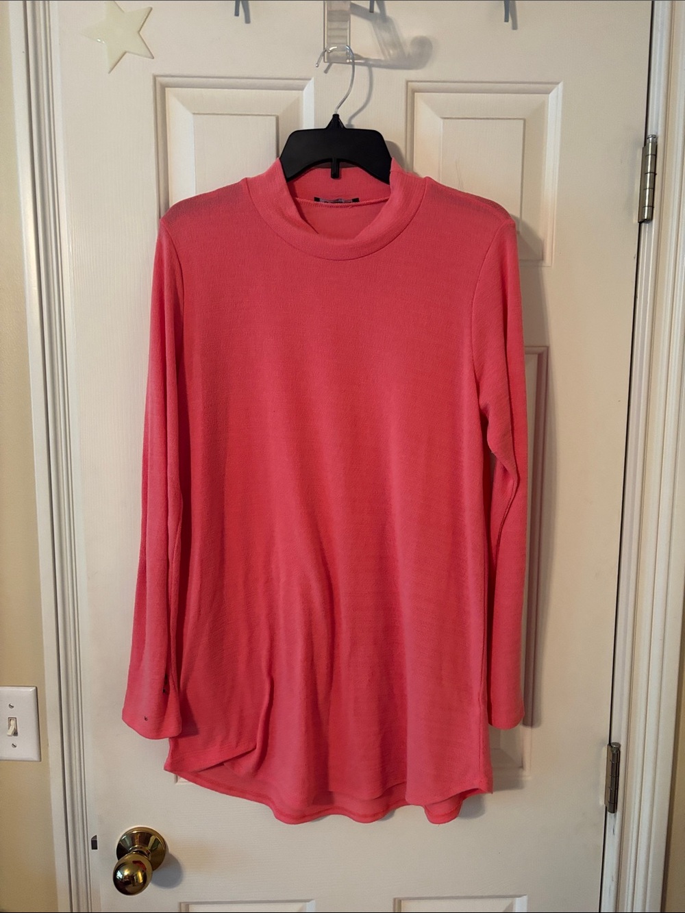 Women's Long Sleeve Mock Neck Top in Coral Pink